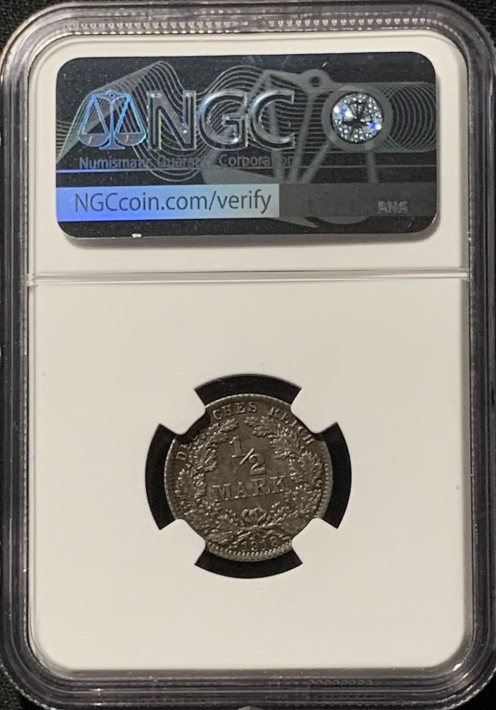 紫瑗钱币——第157期拍卖 德国 1918年 A版 第二帝国 1/2马克 银币 NGC MS63 五彩包浆