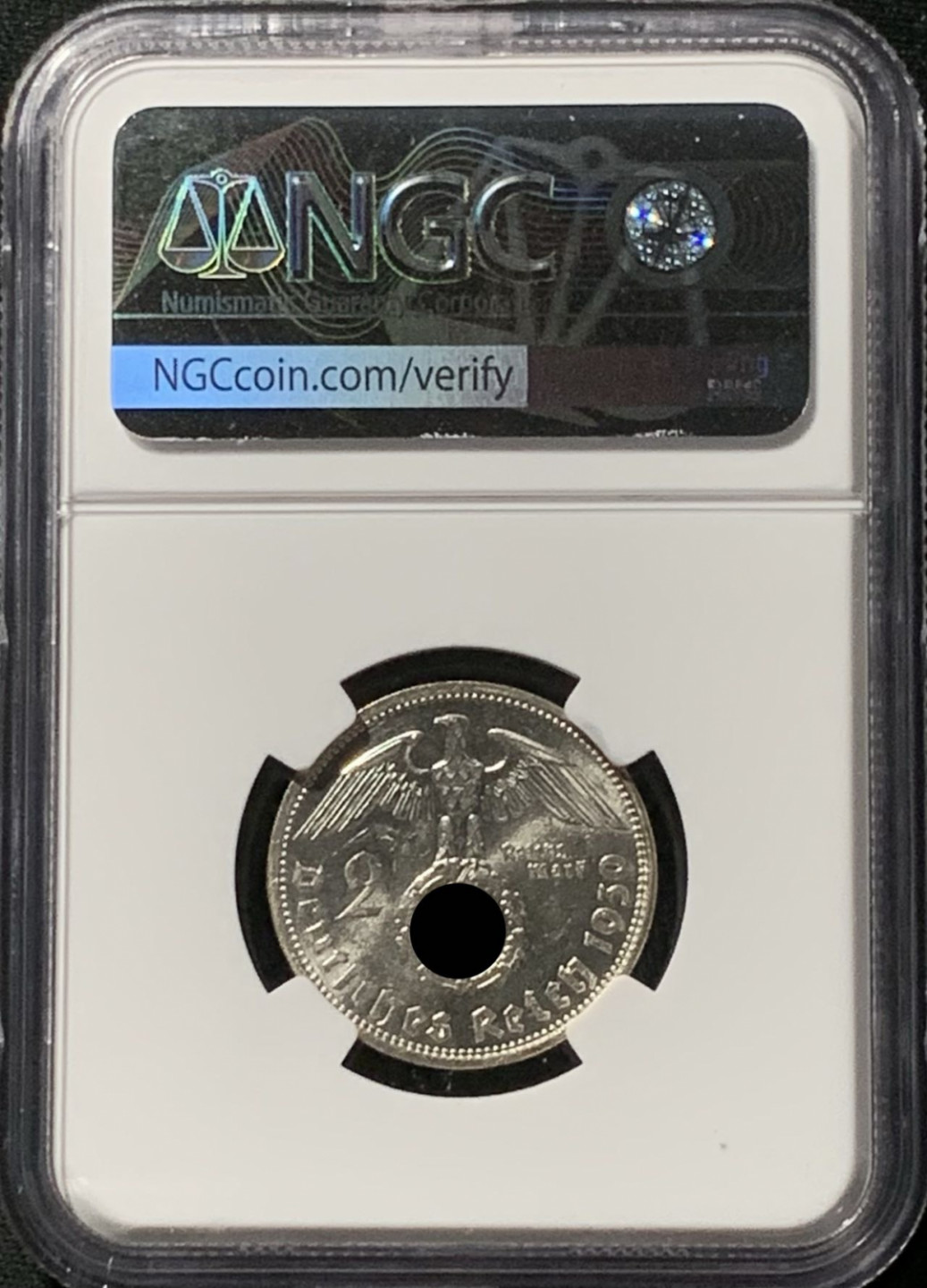 紫瑗钱币——第157期拍卖 德国 1939年 A版 兴登堡 2马克 字符版 银币 NGC MS61