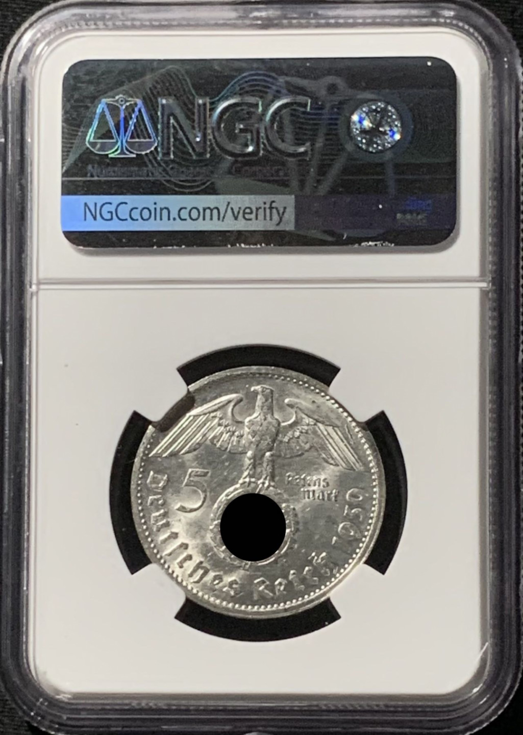 紫瑗钱币——第157期拍卖 德国 1939年 G版 兴登堡 5马克 字符版 银币 NGC MS61