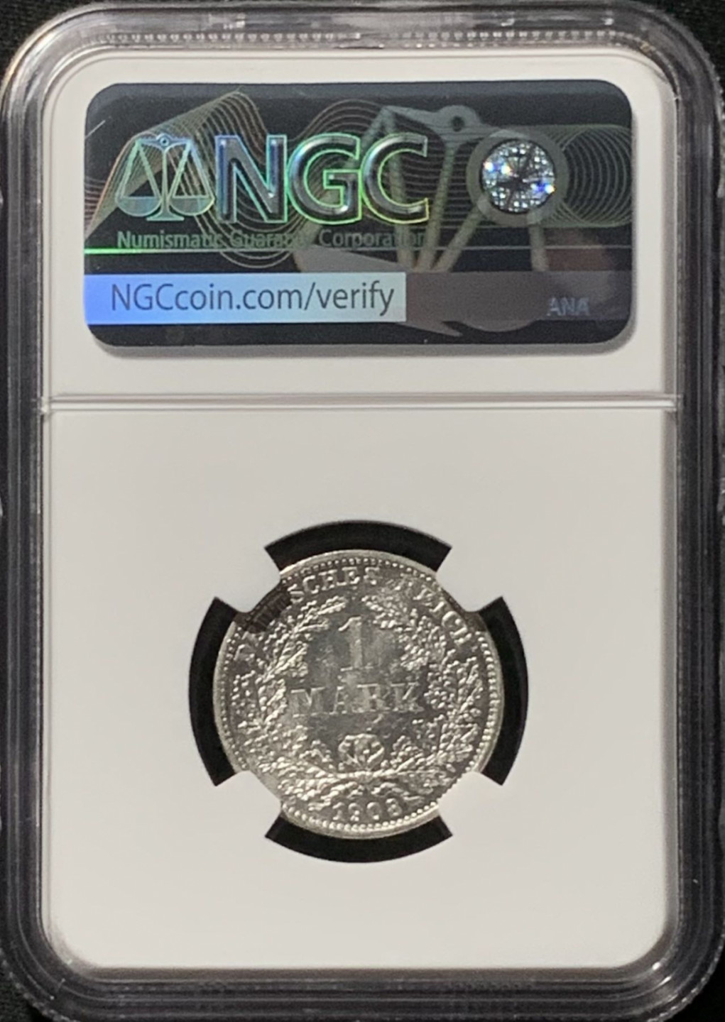 紫瑗钱币——第157期拍卖 德国 1908年 D版 第二帝国 长翅 1马克 银币 NGC MS62