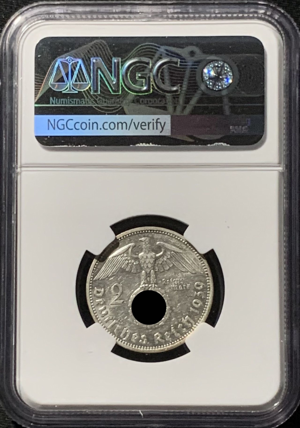 紫瑗钱币——第157期拍卖 德国 1939年 A版 兴登堡 2马克 字符版 银币 NGC AU58