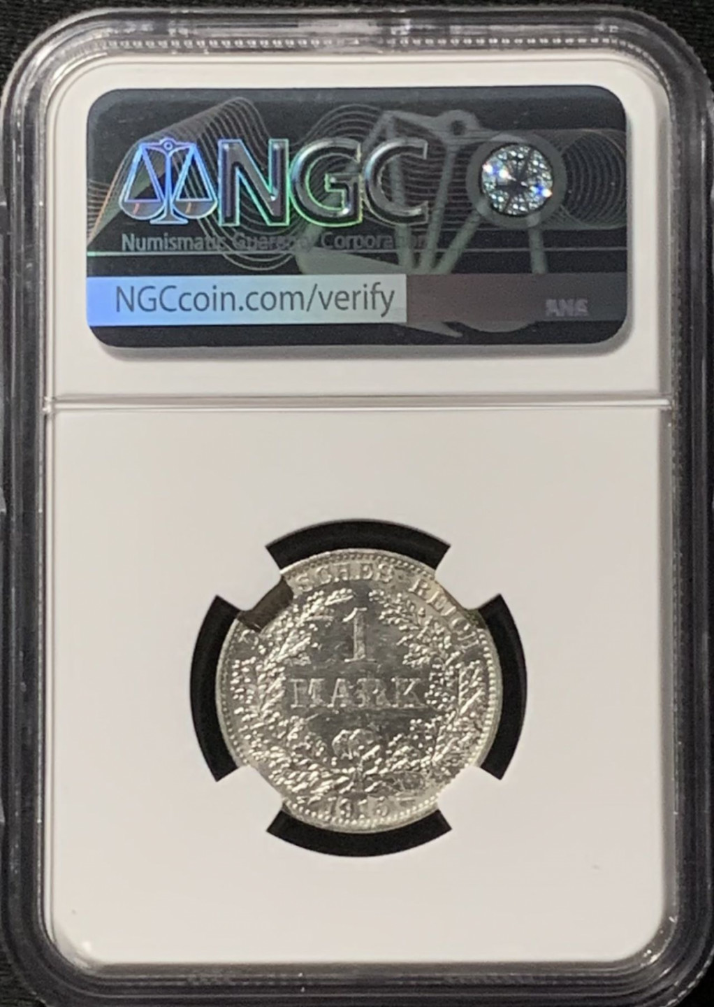 紫瑗钱币——第157期拍卖 德国 1915年 A版 第二帝国 长翅 1马克 银币 NGC MS61