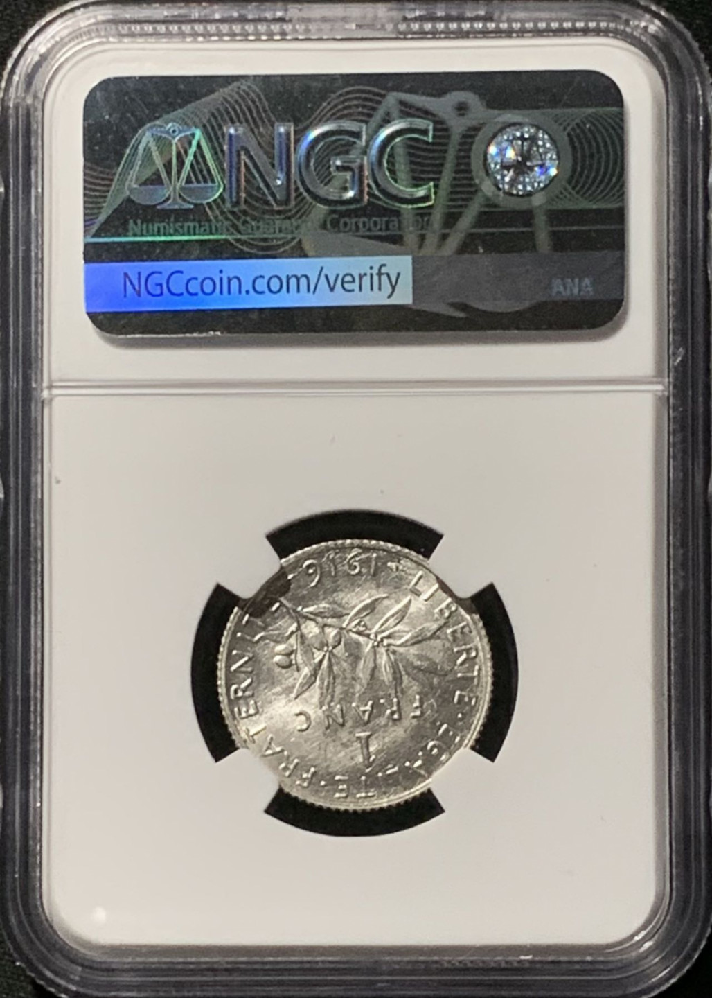 紫瑗钱币——第157期拍卖 法国 1916年 播种女神 1法郎 银币 NGC MS63