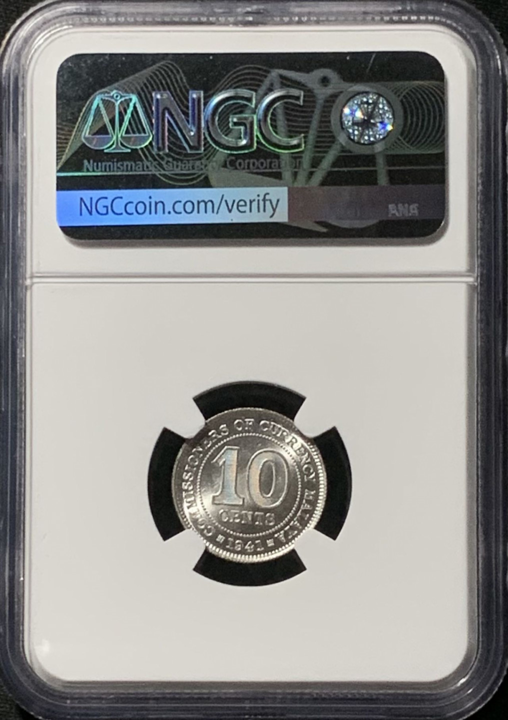 紫瑗钱币——第157期拍卖 马来亚 1941年 乔治六世 10分 银币 NGC MS64