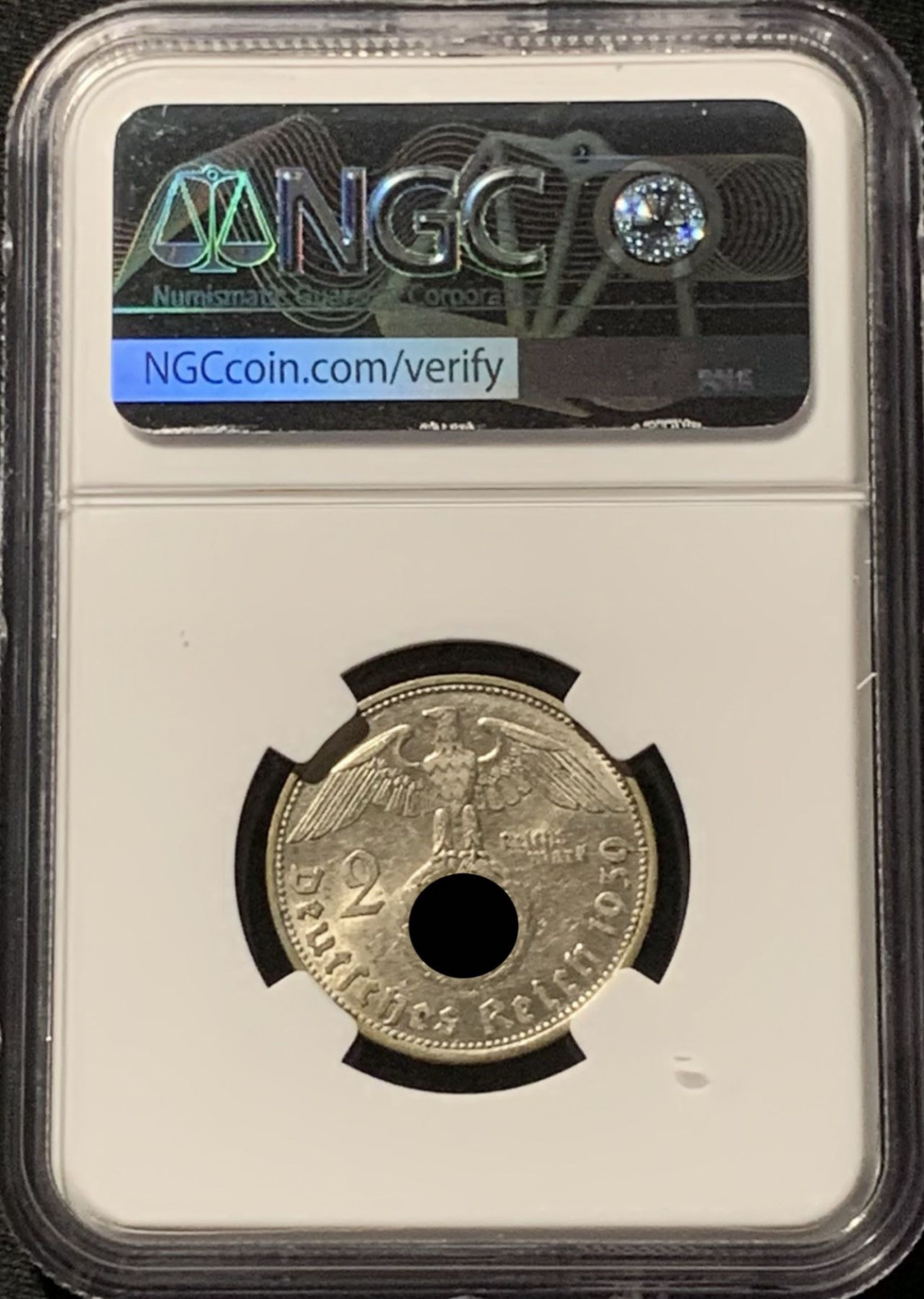 紫瑗钱币——第157期拍卖 德国 1939年 D版 兴登堡 2马克 字符版 银币 NGC MS61