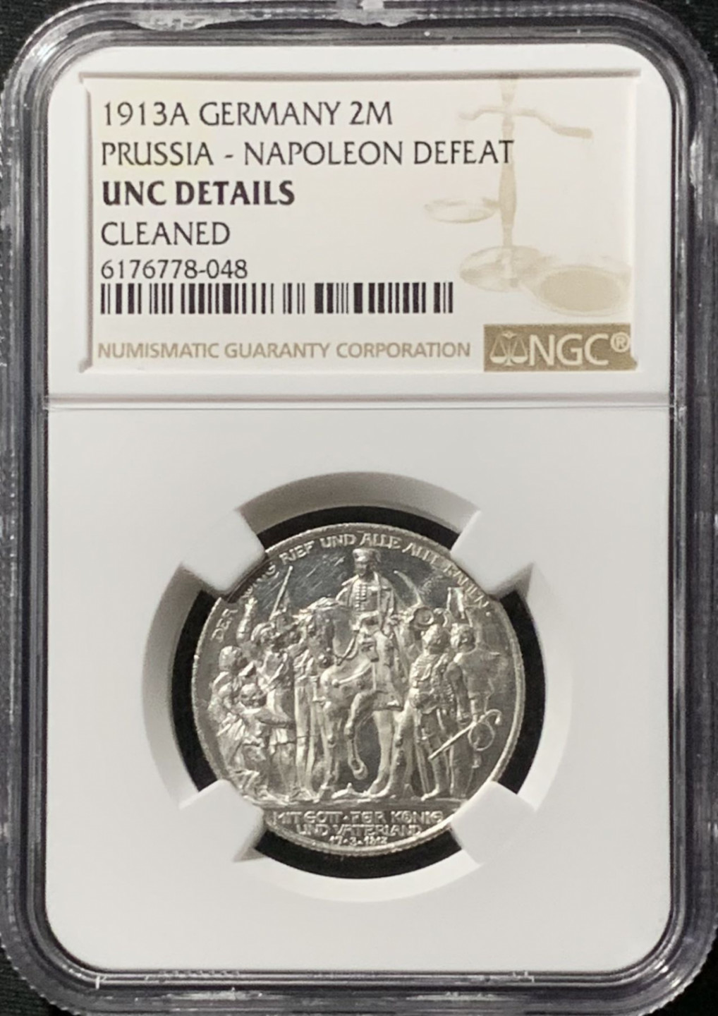 紫瑗钱币——第157期拍卖 德国 普鲁士 1913年 普法战争 2马克 银币 NGC UNC Detail
