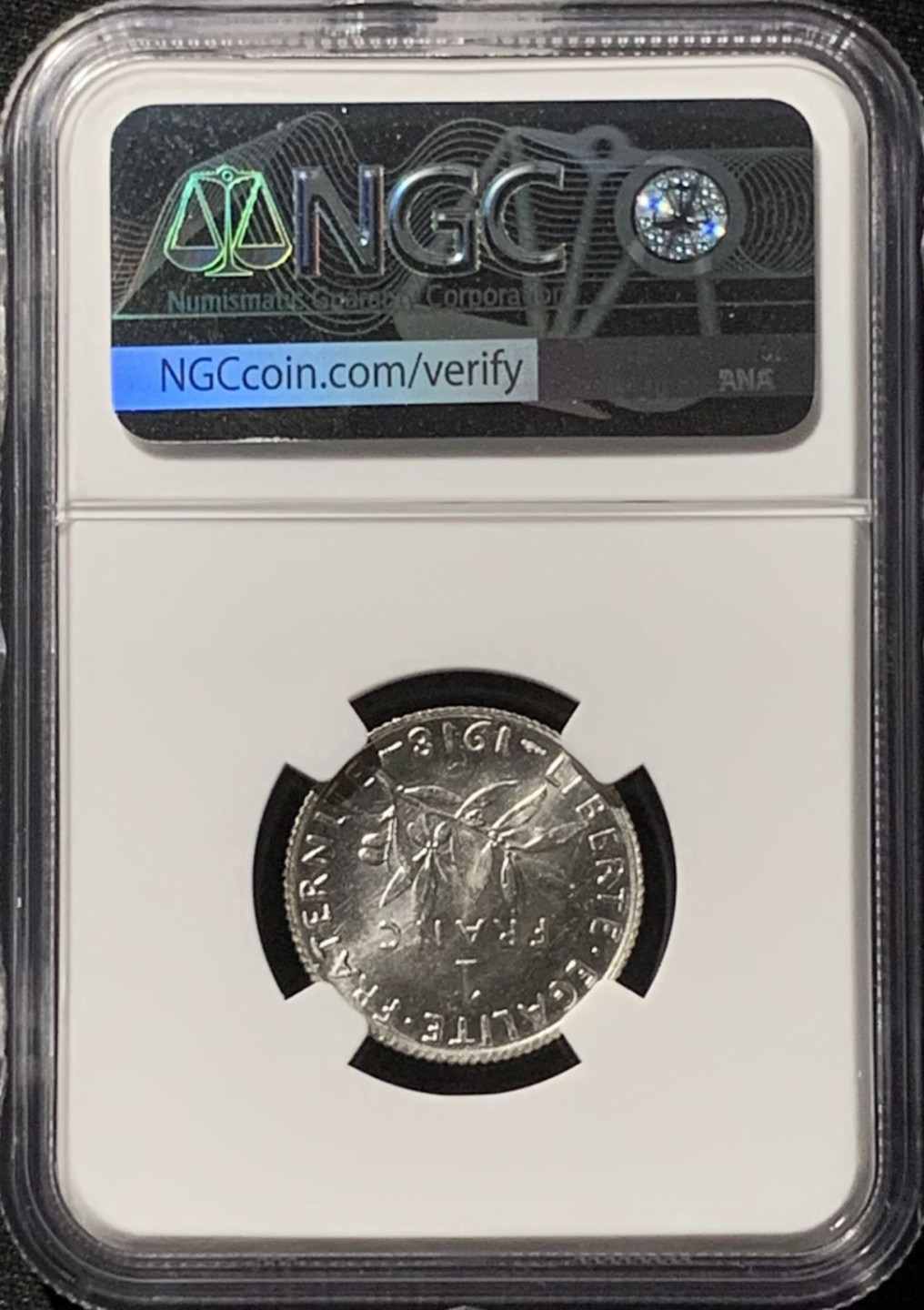 紫瑗钱币——第157期拍卖 法国 1918年 播种女神 1法郎 银币 NGC MS62