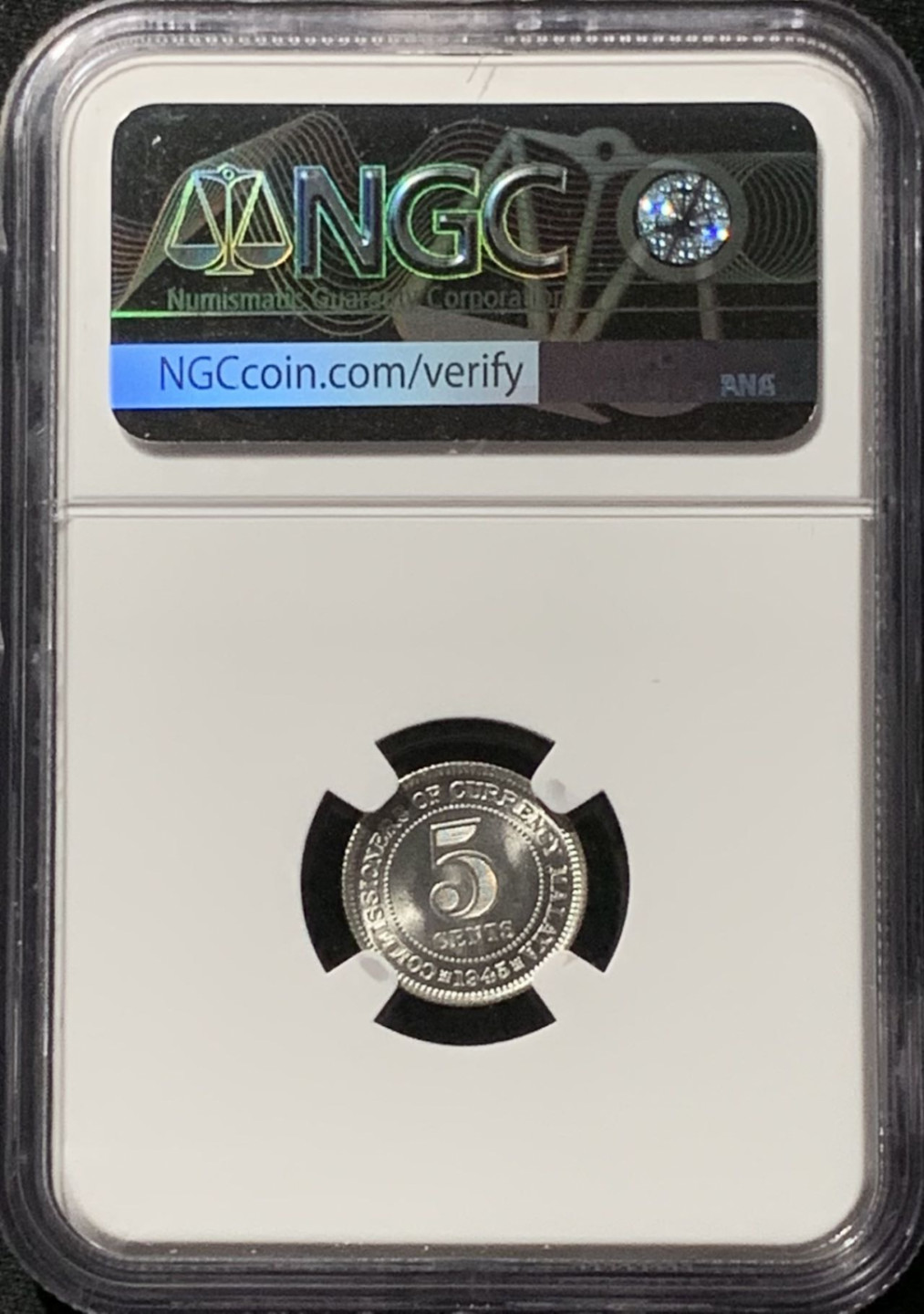 紫瑗钱币——第157期拍卖 马来亚 1945年 乔治六世 5分 银币 NGC MS64