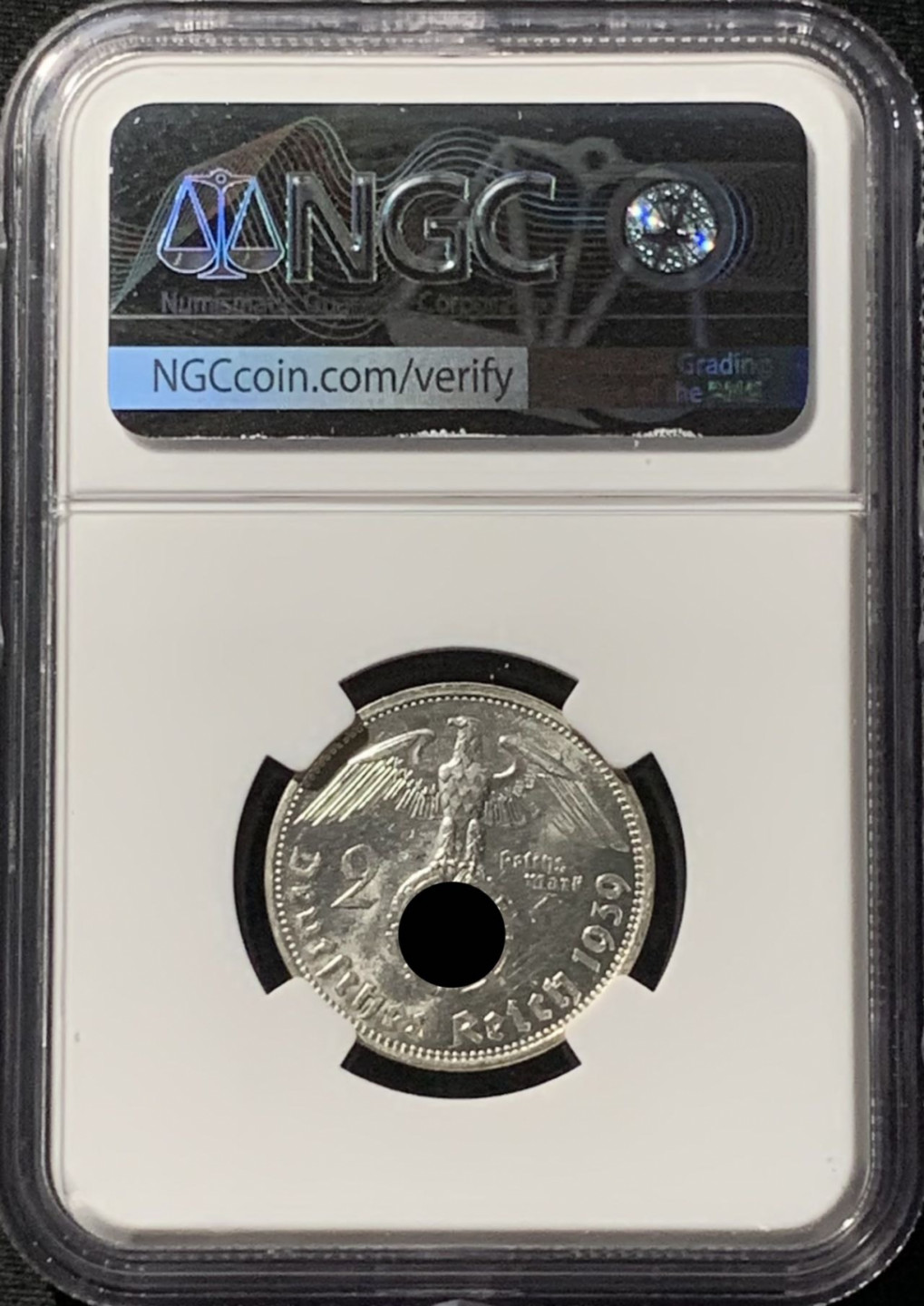 紫瑗钱币——第157期拍卖 德国 1939年 A版 兴登堡 2马克 字符版 银币 NGC MS62