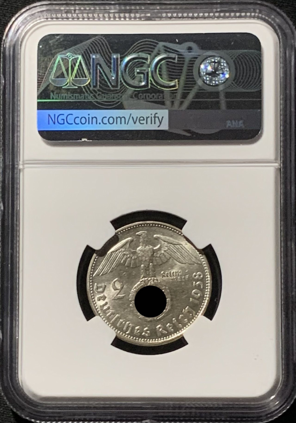 紫瑗钱币——第157期拍卖 德国 1938年 B版 兴登堡 2马克 字符版 银币 NGC MS62