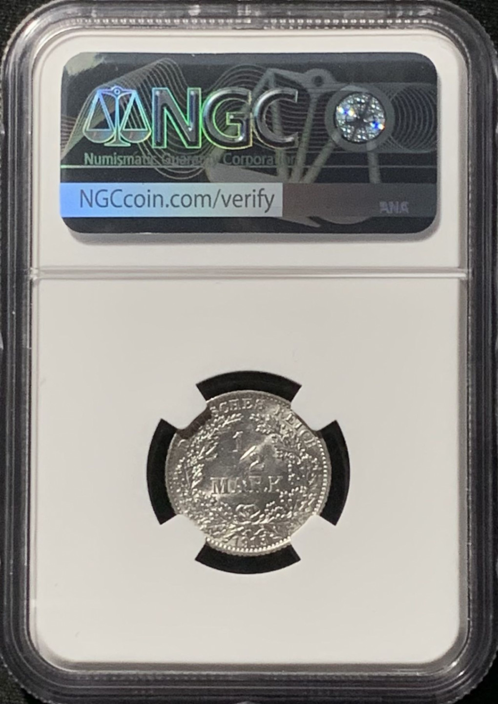 紫瑗钱币——第157期拍卖 德国 1915年 E版 第二帝国 1/2马克 银币 NGC MS61