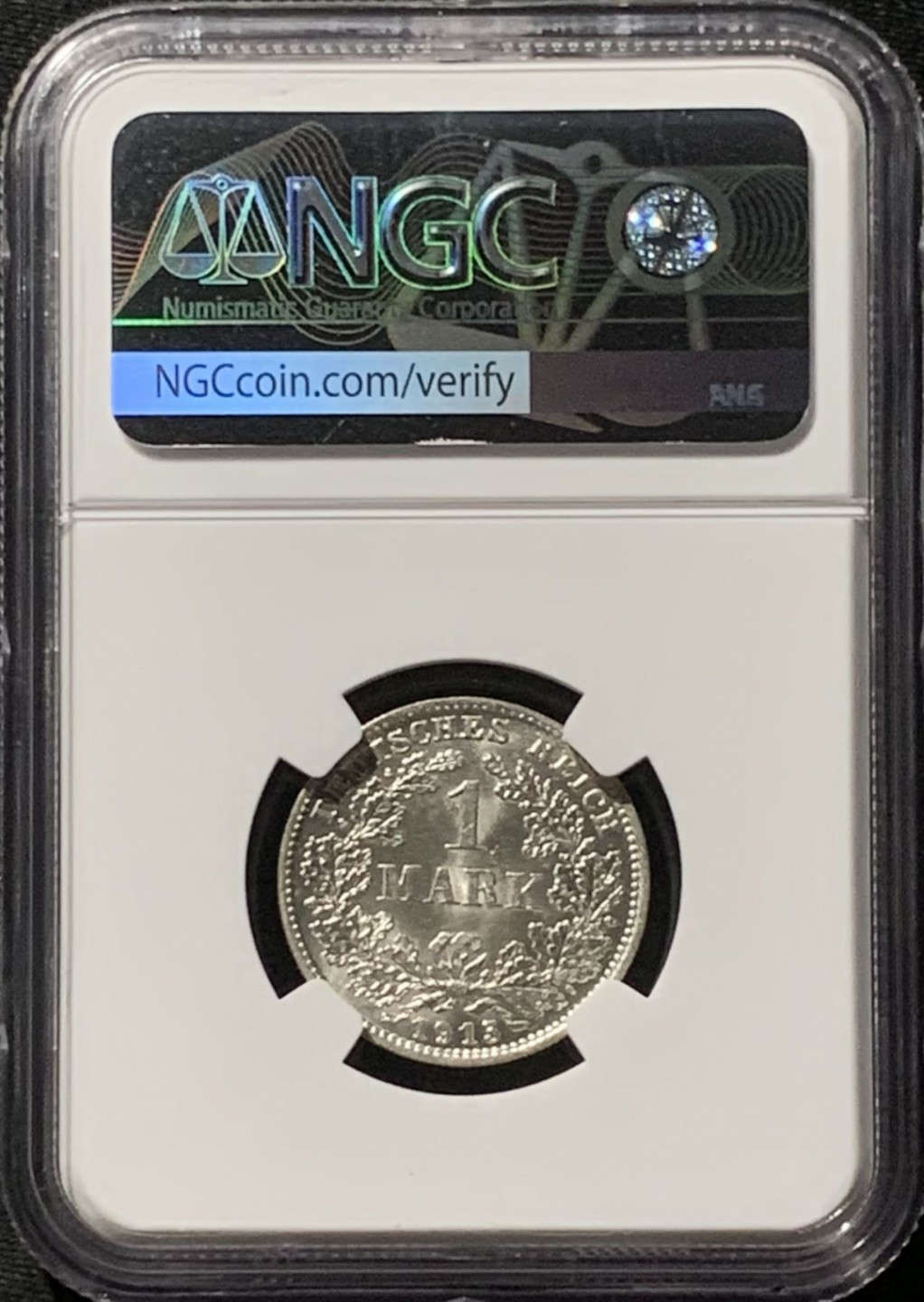 紫瑗钱币——第157期拍卖 德国 1915年 D版 第二帝国 长翅 1马克 银币 NGC MS63