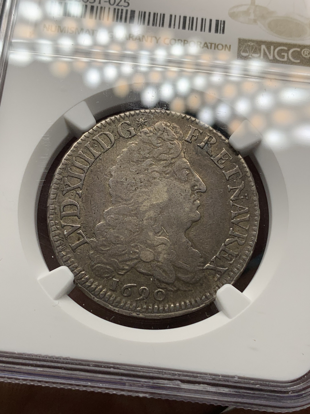 《竞宝斋》钱币微拍-第21场-本周日，周一2场连拍（全场顺丰包邮） NGC-VF35 法国太阳王 1690-A年 路易十四 1/2ECU 银币 老ECU出分不易 出一个少一个