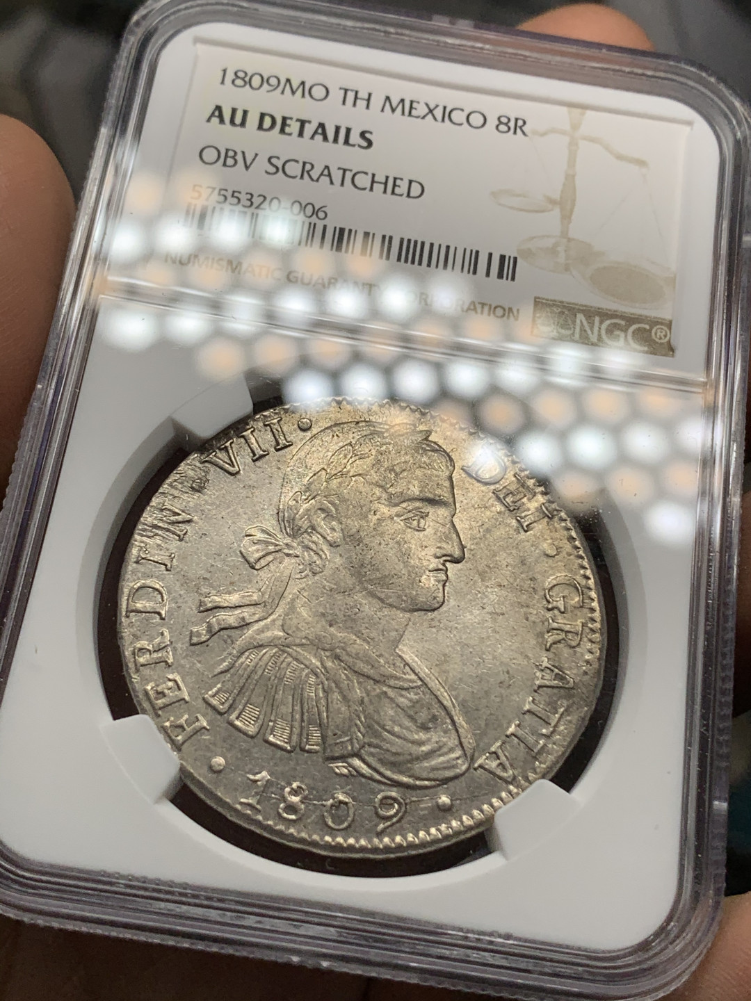 《竞宝斋》钱币微拍-第21场-本周日，周一2场连拍（全场顺丰包邮） NGC-AUD  1809   西属墨西哥 费迪南七世    8里亚尔  原味原光  低评