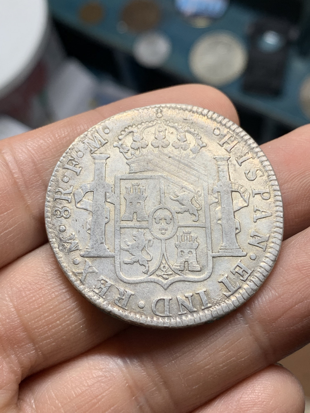 《竞宝斋》钱币微拍-第21场-本周日，周一2场连拍（全场顺丰包邮） 墨西哥1787年卡三8R无戳 底光 品相很不错