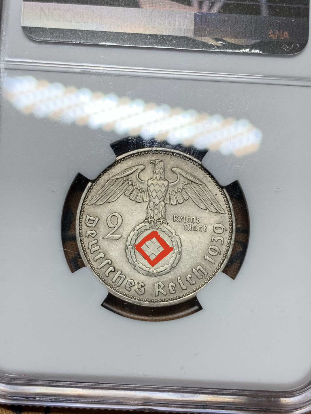 《竞宝斋》钱币微拍-第21场-本周日，周一2场连拍（全场顺丰包邮） NGC-MS61 德国 1939-J年 兴登堡2马克 银币 原光好品