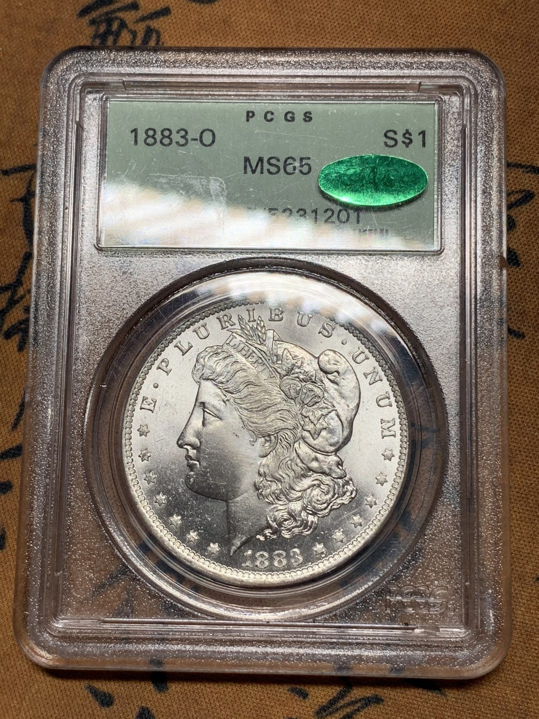 《竞宝斋》钱币微拍-第21场-本周日，周一2场连拍（全场顺丰包邮） PCGS-MS65 美国 1883年 新奥尔良厂 摩根币 老绿盒+CAC