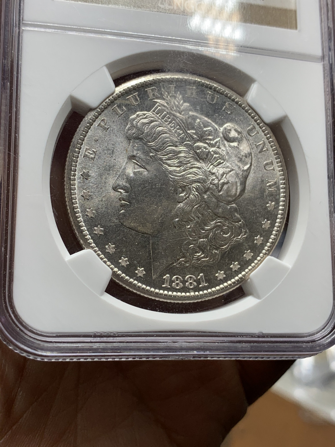 《竞宝斋》钱币微拍-第21场-本周日，周一2场连拍（全场顺丰包邮） 美国 1881年 S版  MS63  摩根银元 白净如霜 底面如镜