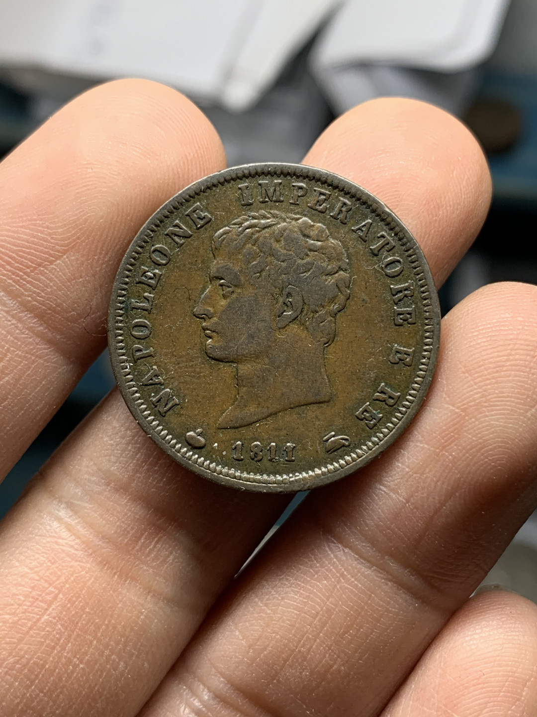 《竞宝斋》钱币微拍-第21场-本周日，周一2场连拍（全场顺丰包邮） 1811年 法占意大利拿破仑一世1索尔迪铜币，大铜币，好品相