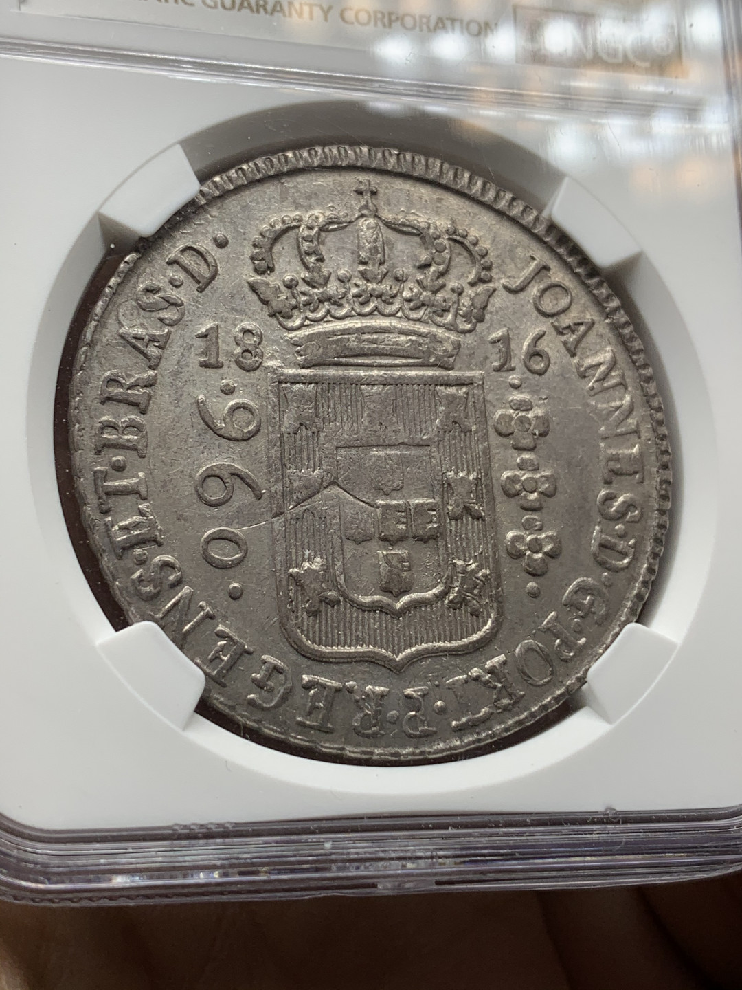 《竞宝斋》钱币微拍-第21场-本周日，周一2场连拍（全场顺丰包邮） NGC-MS62 巴西1816年960R经典欧洲包浆