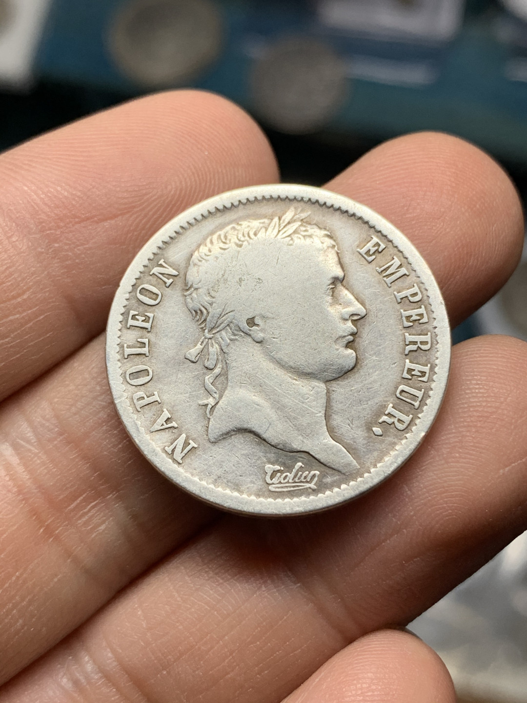 《竞宝斋》钱币微拍-第21场-本周日，周一2场连拍（全场顺丰包邮） 1808年 法国拿破仑一世2法郎银币，很少见的面值，背面国号仍为共和国