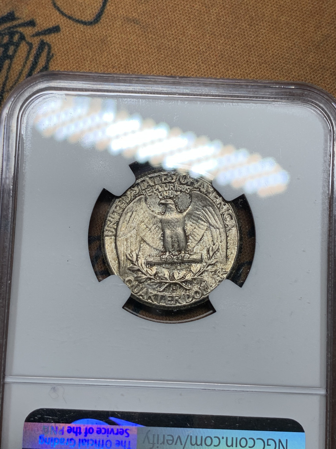 《竞宝斋》钱币微拍-第21场-本周日，周一2场连拍（全场顺丰包邮） NGC-MS63 美国 1935-S年 华盛顿头像 25分 银币 早期年份大多数品差 63分非常难得