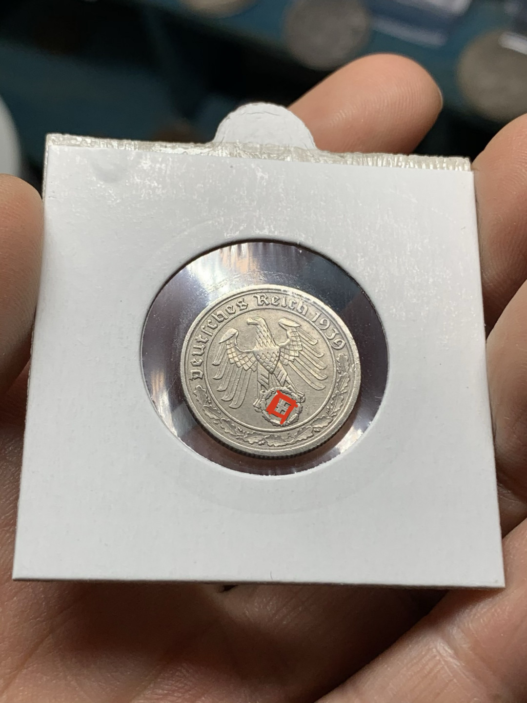 《竞宝斋》钱币微拍-第21场-本周日，周一2场连拍（全场顺丰包邮） 稀有！！德国 1939年 特殊帝国 50芬尼 传说中的坦克币！二战期间曾大量用作制作坦克壳体 存世量极少！！