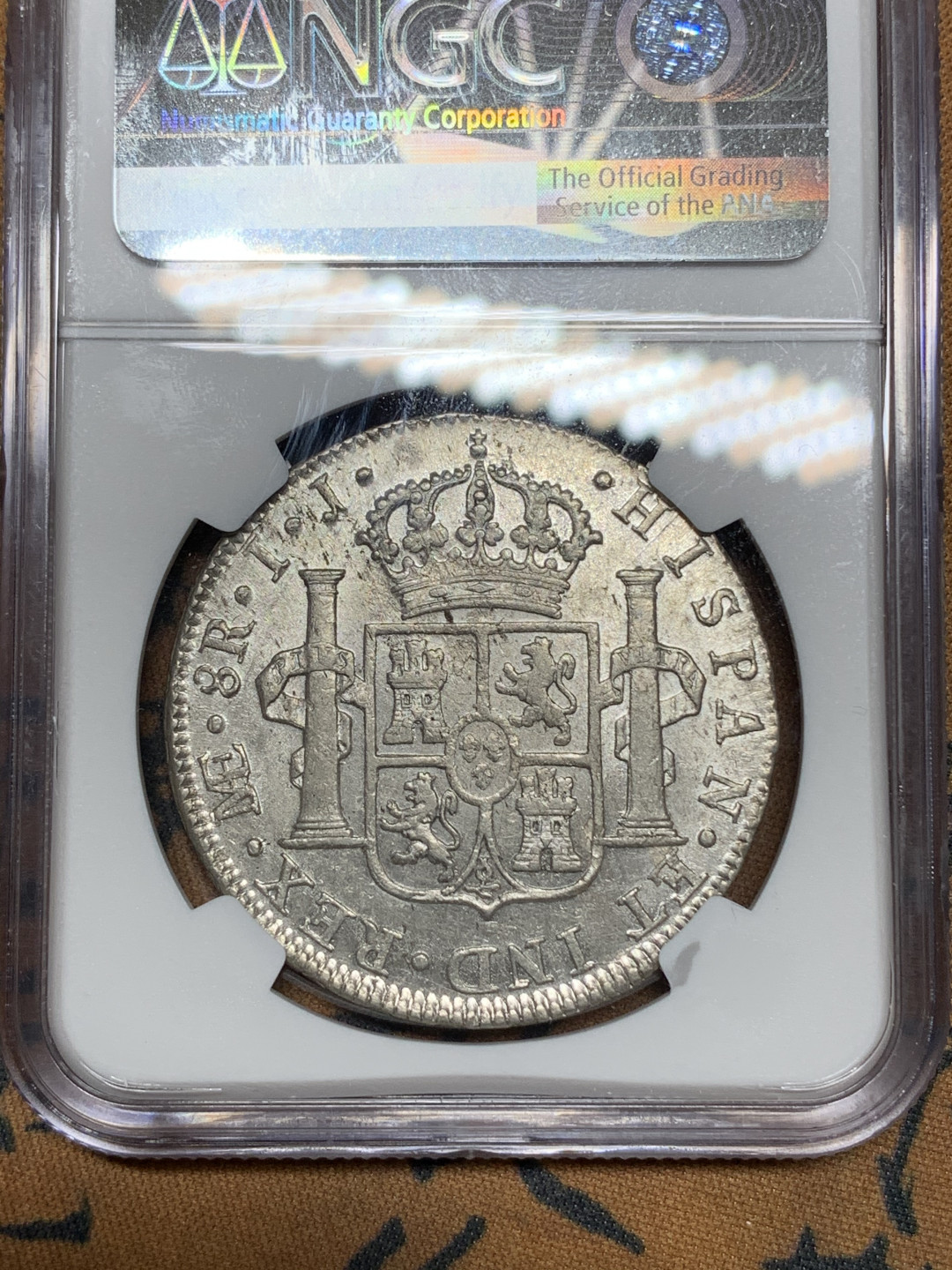 《竞宝斋》钱币微拍-第21场-本周日，周一2场连拍（全场顺丰包邮） NGC-AUD 秘鲁1798年 8 里亚尔  人像双柱卡洛斯四世  银币      原味