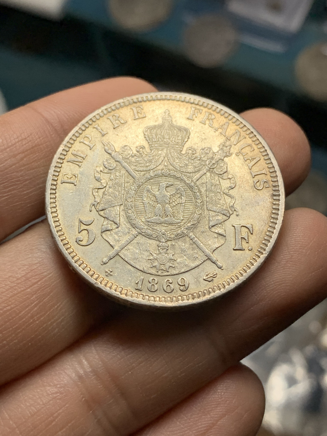 《竞宝斋》钱币微拍-第21场-本周日，周一2场连拍（全场顺丰包邮） 法国1869-BB年拿破仑三世5法郎金色包浆