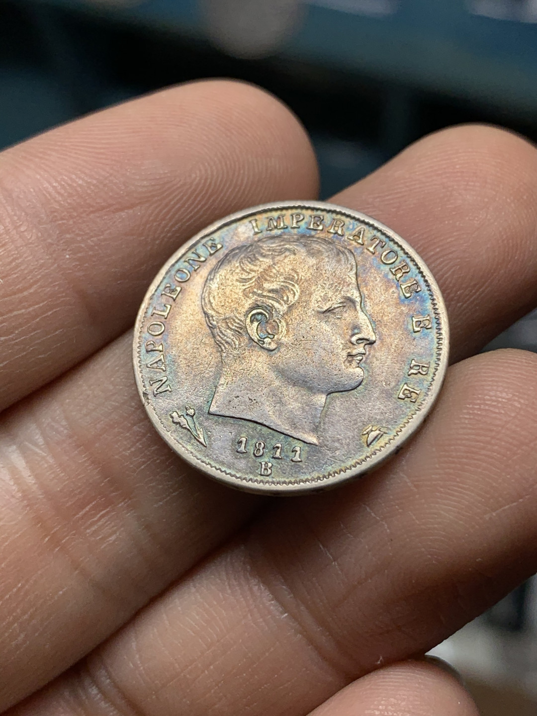 《竞宝斋》钱币微拍-第21场-本周日，周一2场连拍（全场顺丰包邮） 1811年 法占意大利拿破仑一世1里拉银币，好品少见，包浆漂亮
