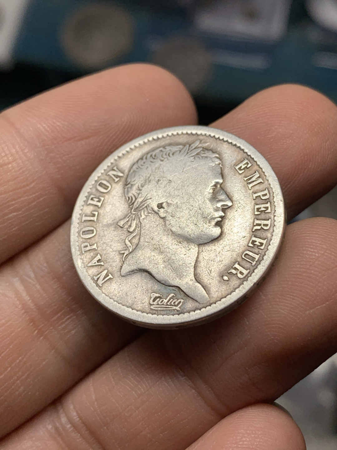 《竞宝斋》钱币微拍-第21场-本周日，周一2场连拍（全场顺丰包邮） 1808年 法国拿破仑一世2法郎银币，很少见的面值，背面国号仍为共和国