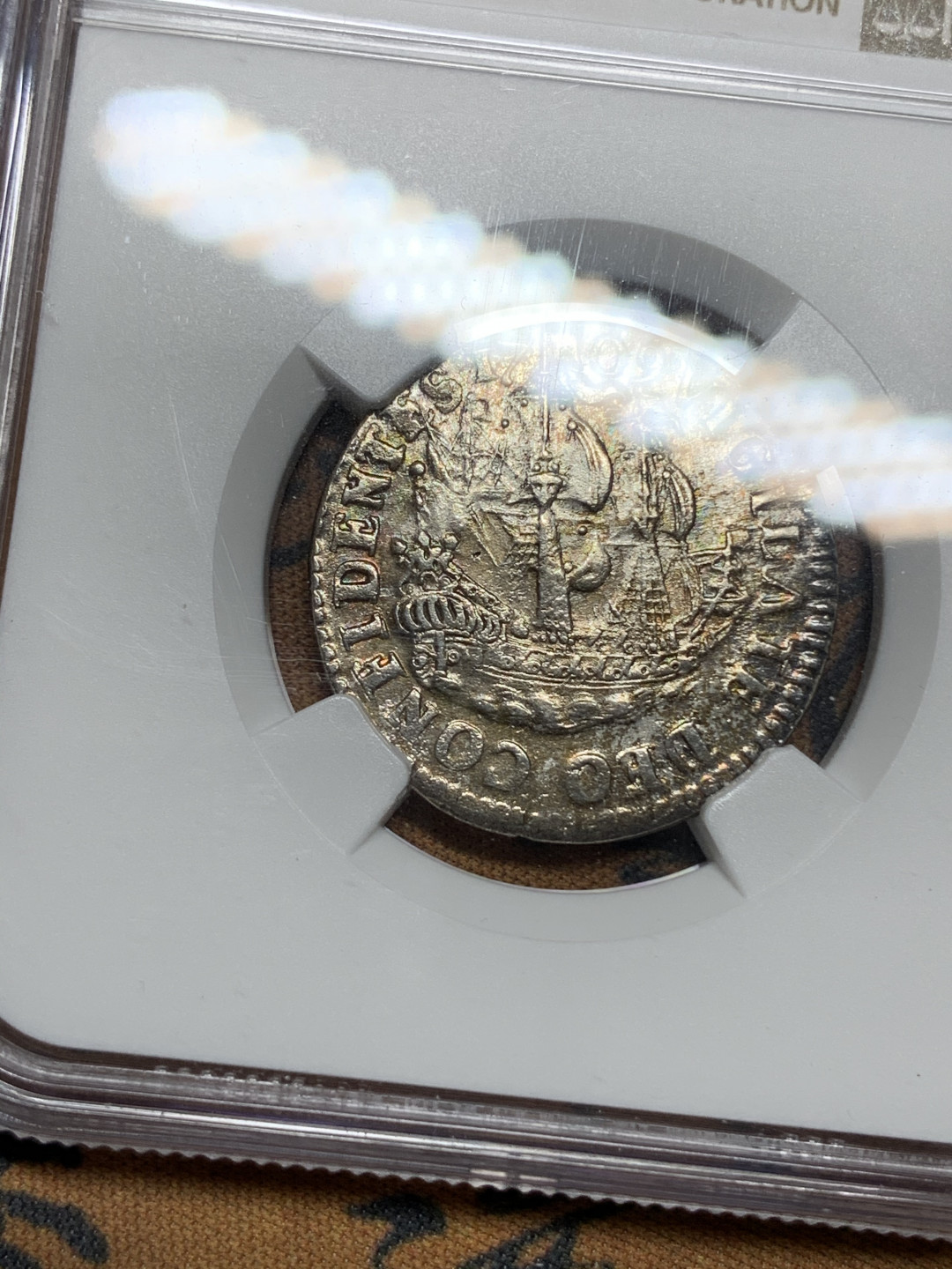 《竞宝斋》钱币微拍-第21场-本周日，周一2场连拍（全场顺丰包邮） NGC-UNC 荷兰 1709年 帆船 6S 好品带彩 银币 稀少品种