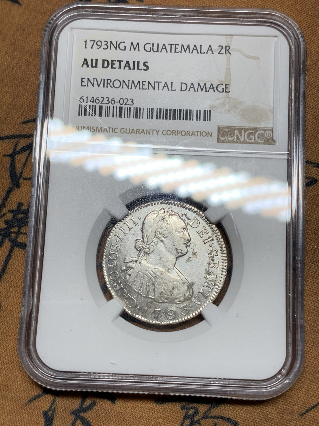 《竞宝斋》钱币微拍-第21场-本周日，周一2场连拍（全场顺丰包邮） NGC-AUD  1793   西属危地马拉   2里亚尔  原味原光  低评