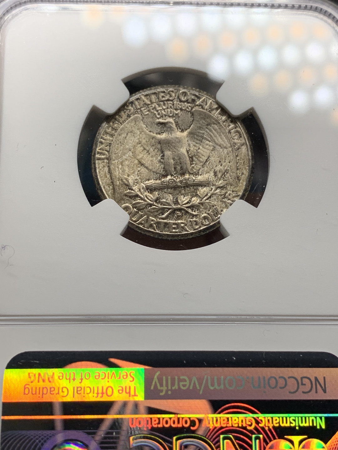 《竞宝斋》钱币微拍-第21场-本周日，周一2场连拍（全场顺丰包邮） NGC-MS63 美国 1935-S年 华盛顿头像 25分 银币 早期年份大多数品差 63分非常难得