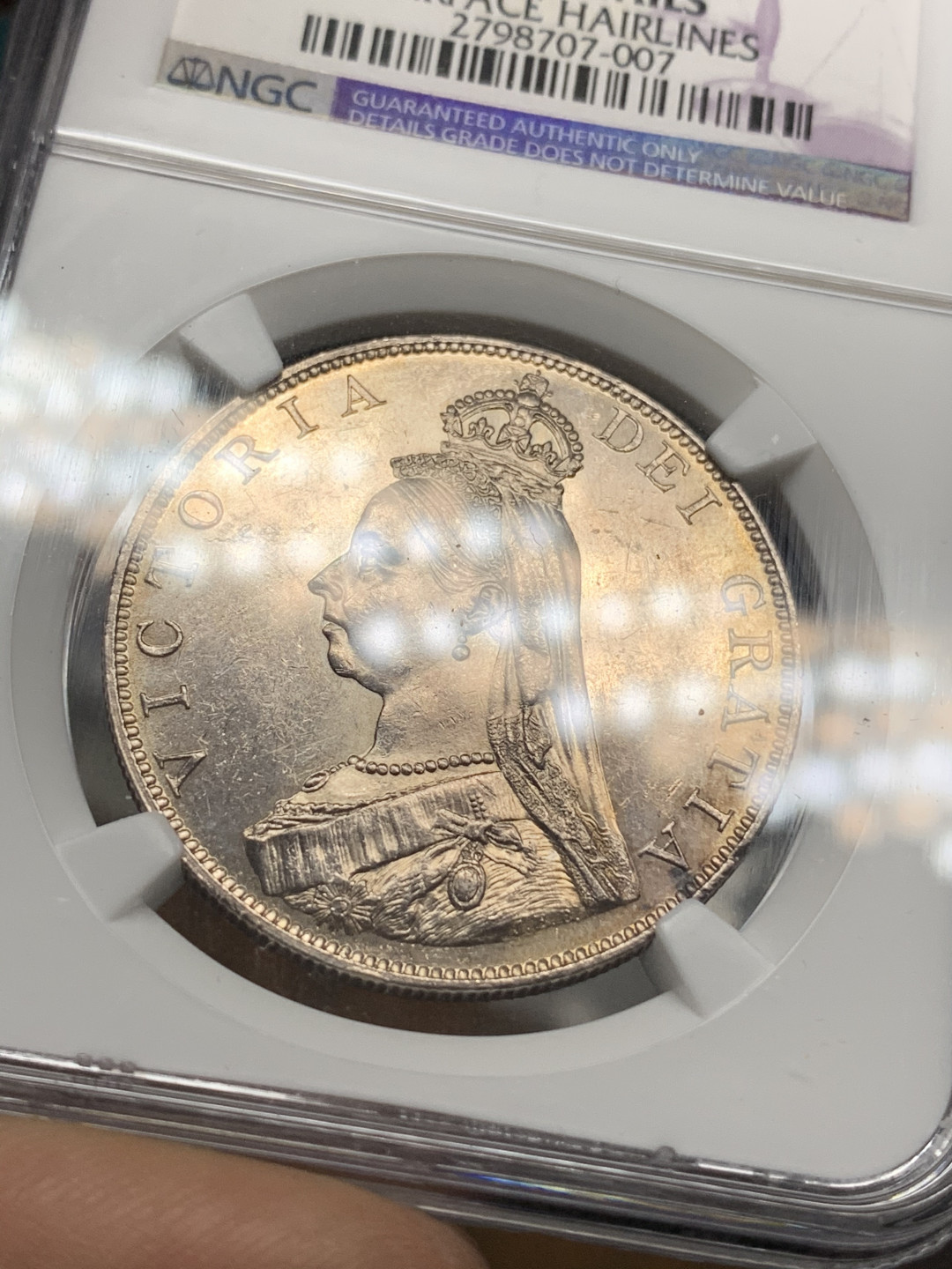 《竞宝斋》钱币微拍-第21场-本周日，周一2场连拍（全场顺丰包邮） NGC-UNC 英国1887年双福林4先令