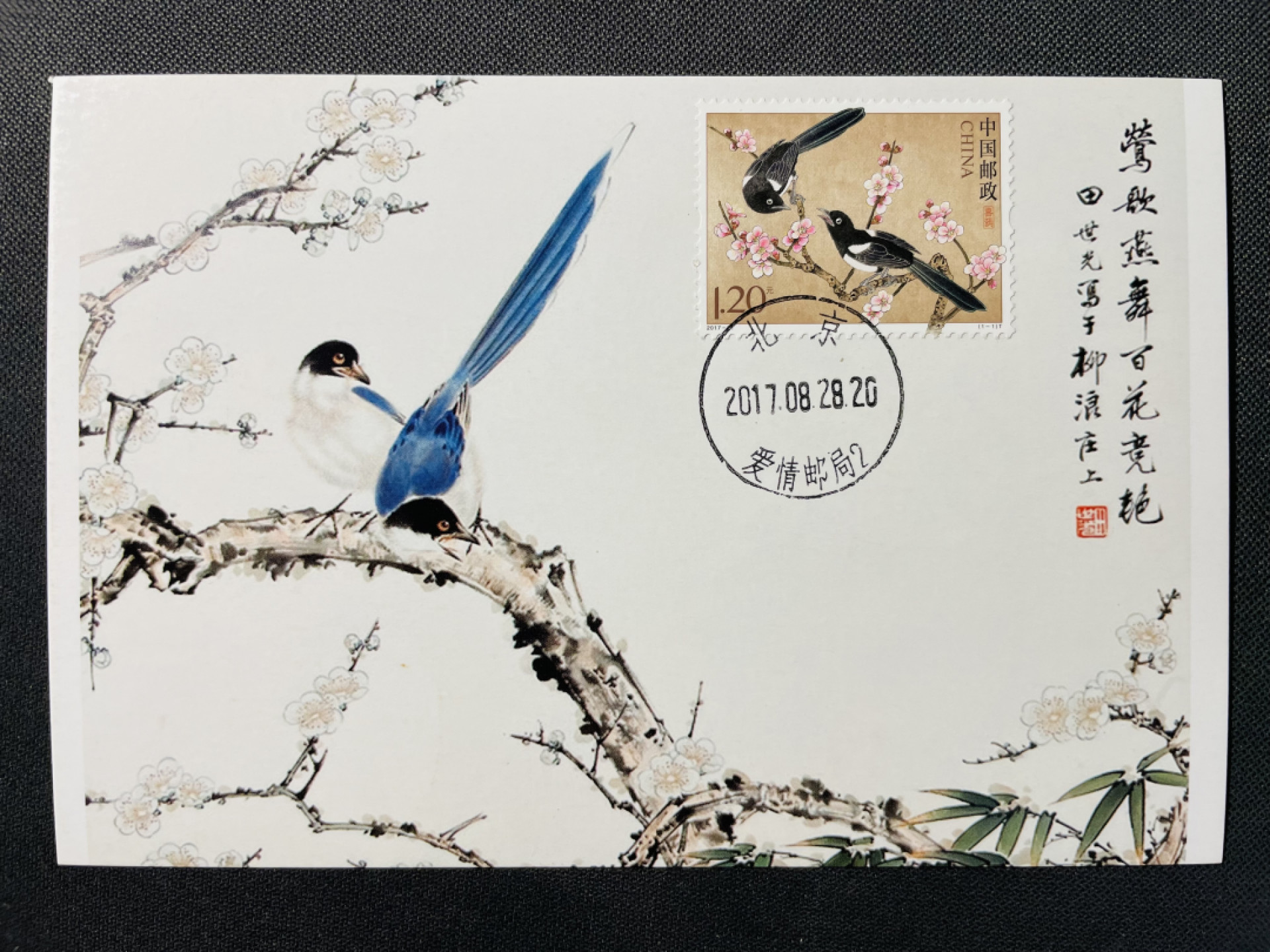 【第5期】莲池国际邮品拍卖-捡漏场 【秒杀】喜鹊趣味极限片 北京爱情邮局日戳 象征爱情的鸟