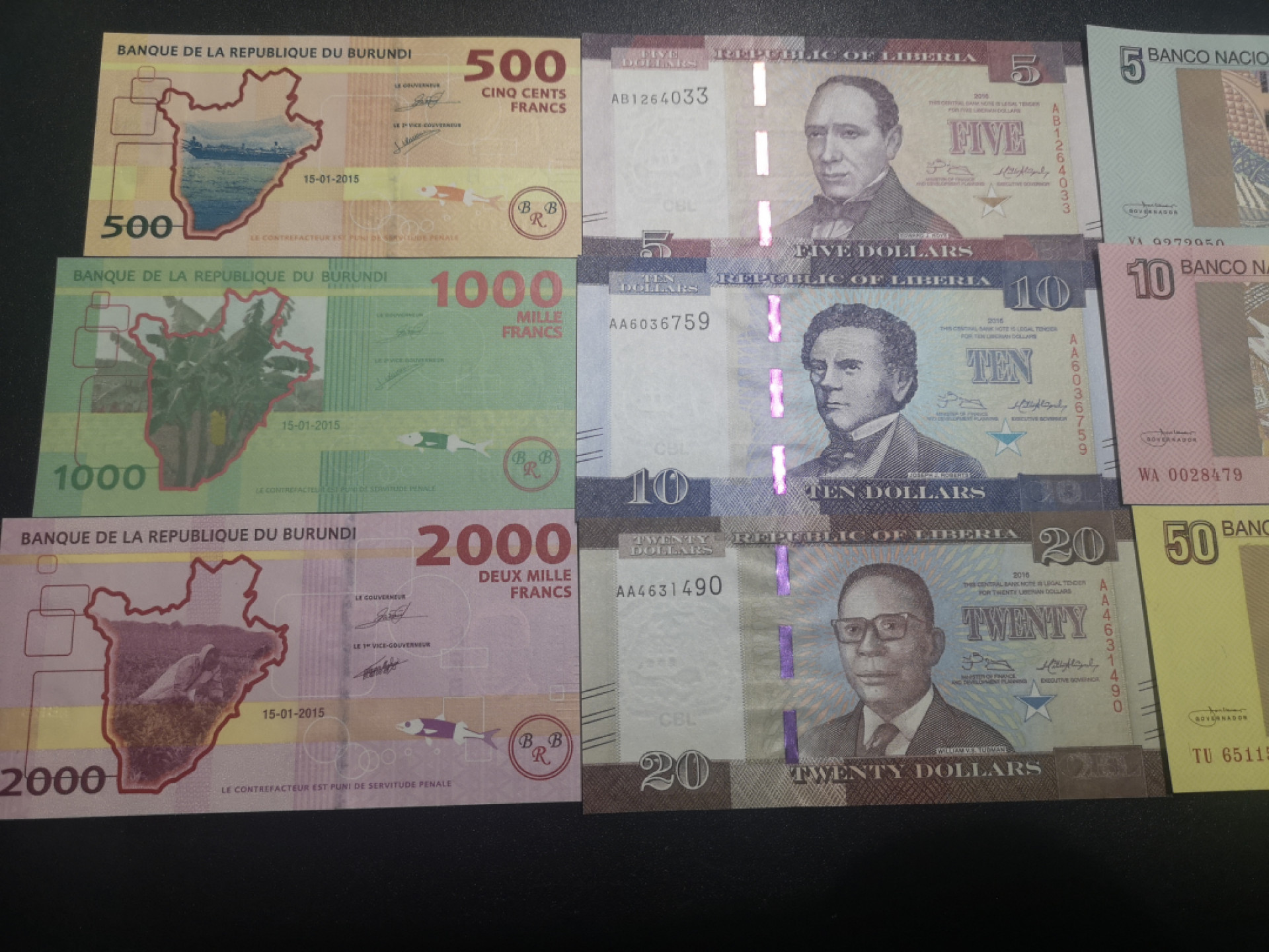 《外钞收藏家》第一百五十五期拍卖 双连拍第二场（本期59件）） 布隆迪、利比里亚、安哥拉、莫桑比克、津巴布韦 每国三张小套 全新UNC