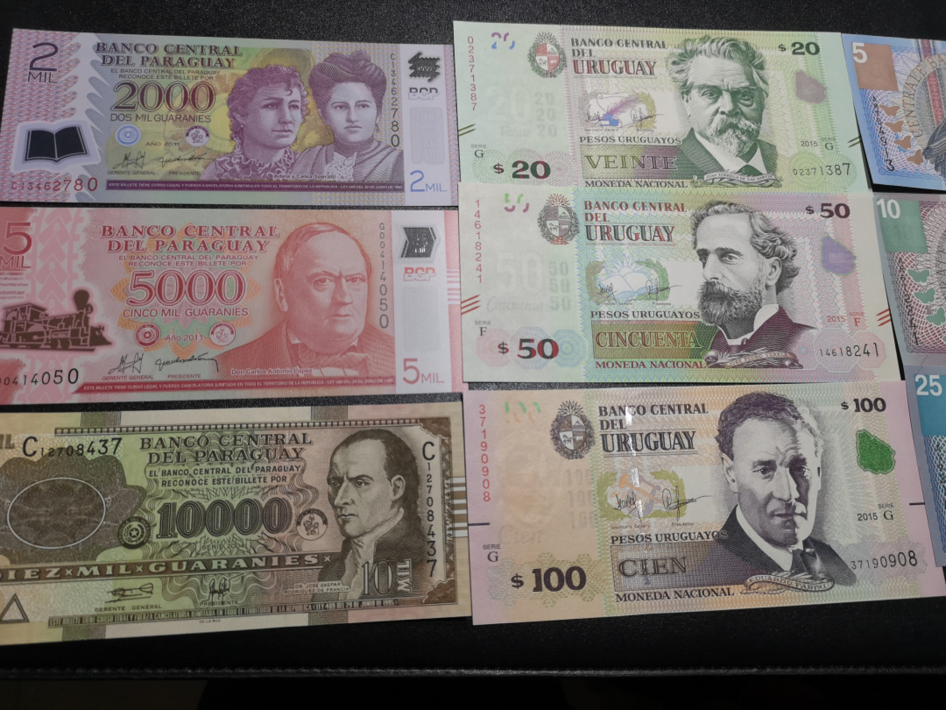 《外钞收藏家》第一百五十五期拍卖 双连拍第二场（本期59件）） 巴拉圭、乌拉圭、苏里南、危地马拉 每国三张小套 全新UNC