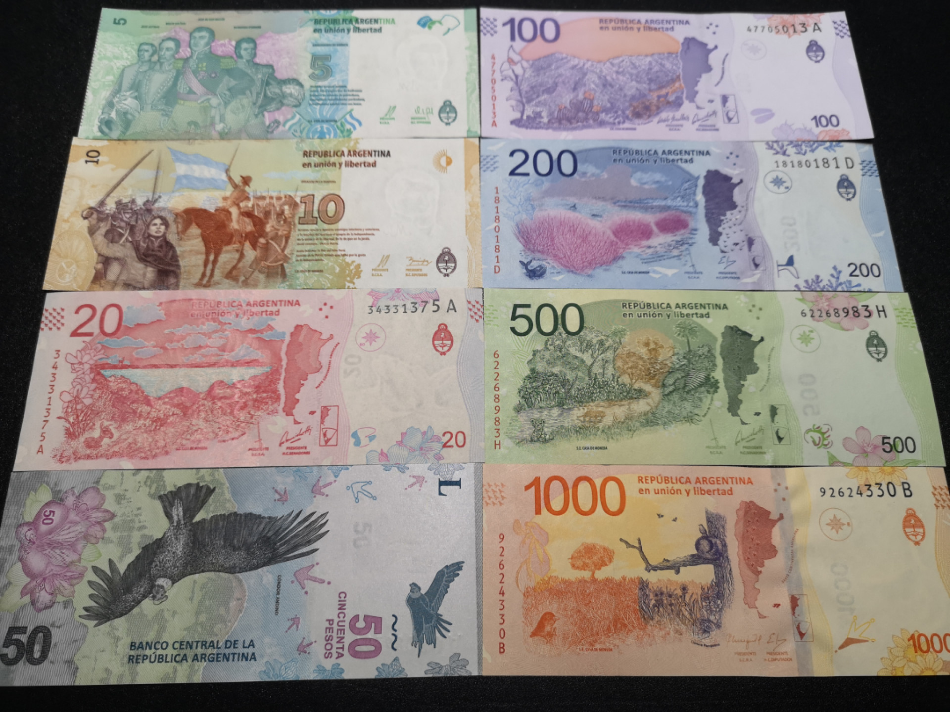 《外钞收藏家》第一百五十五期拍卖 双连拍第二场（本期59件）） 阿根廷一套8张 全新UNC