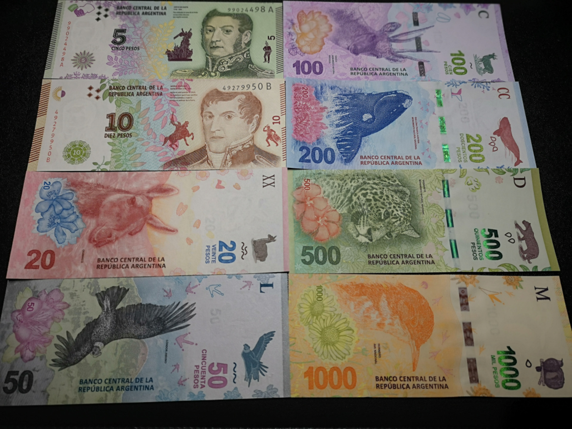 《外钞收藏家》第一百五十五期拍卖 双连拍第二场（本期59件）） 阿根廷一套8张 全新UNC