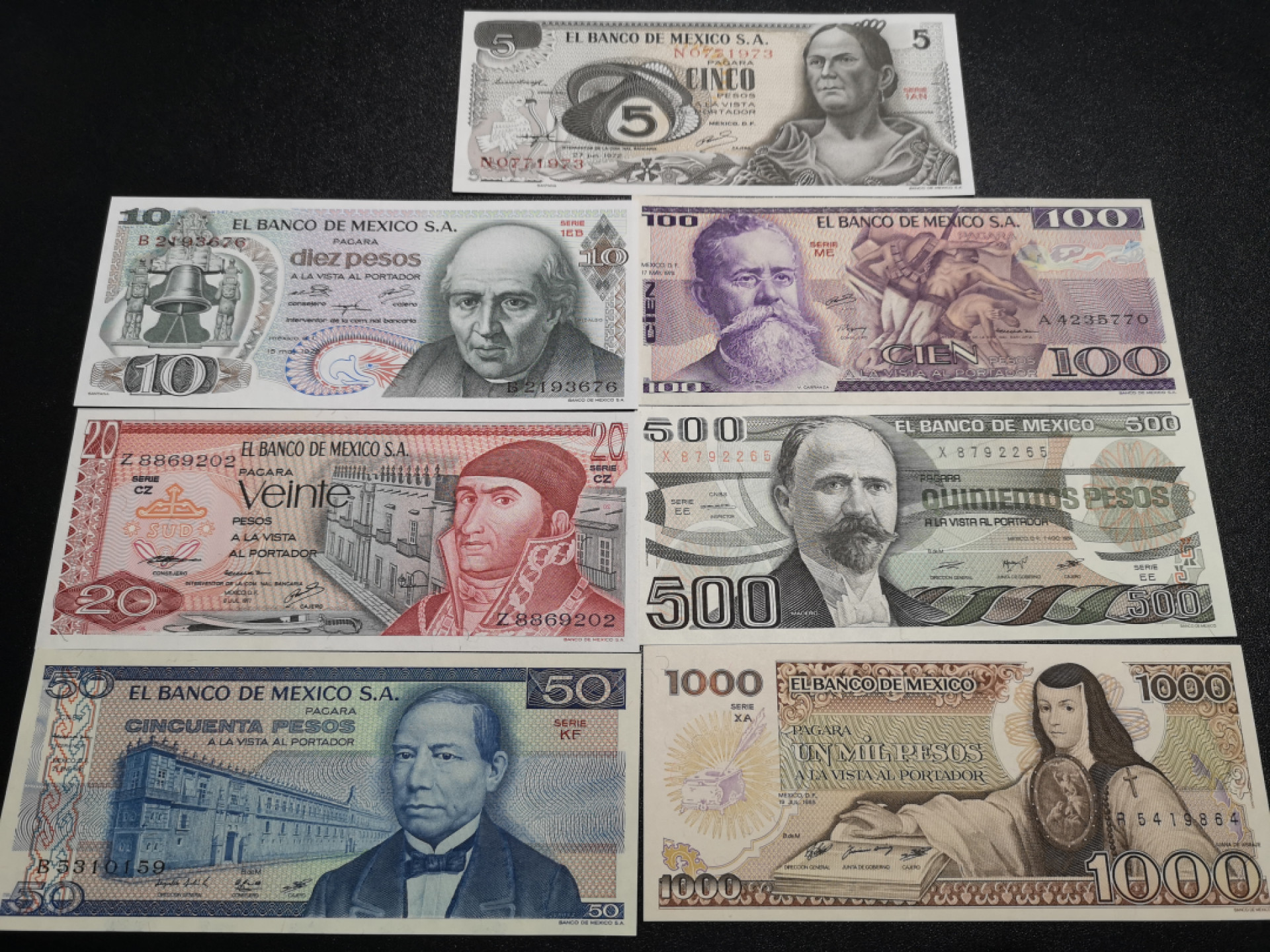 《外钞收藏家》第一百五十五期拍卖 双连拍第二场（本期59件）） 墨西哥一套7张 全新 个别有潮