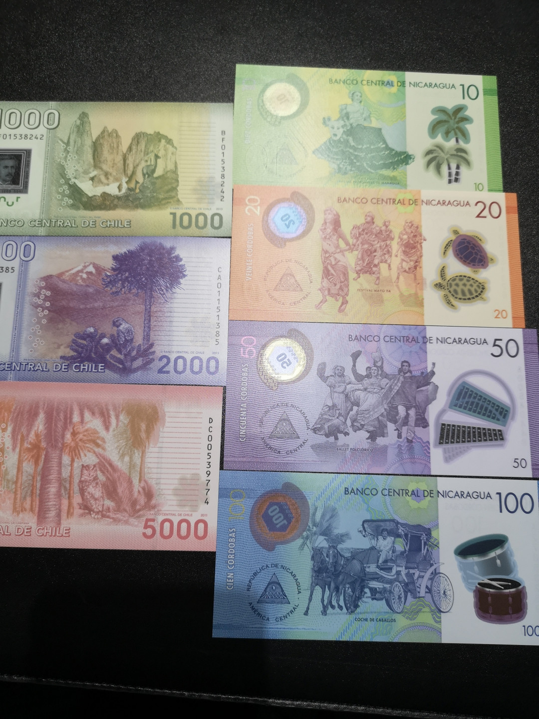 《外钞收藏家》第一百五十五期拍卖 双连拍第二场（本期59件）） 智利和尼加拉瓜 共7张 全新UNC