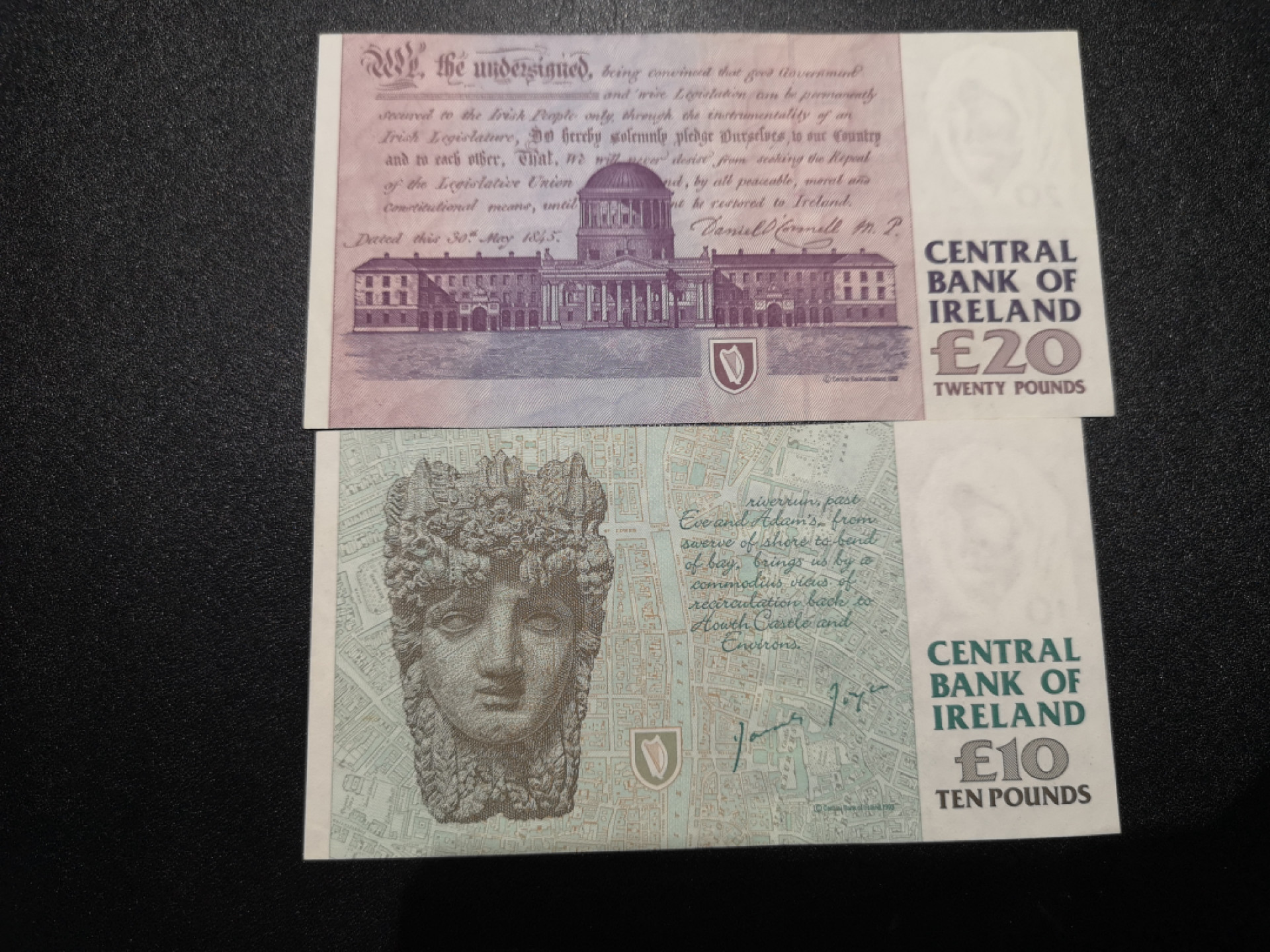 《外钞收藏家》第一百五十五期拍卖 双连拍第二场（本期59件）） 爱尔兰末版20、10 VF和AU品相两张