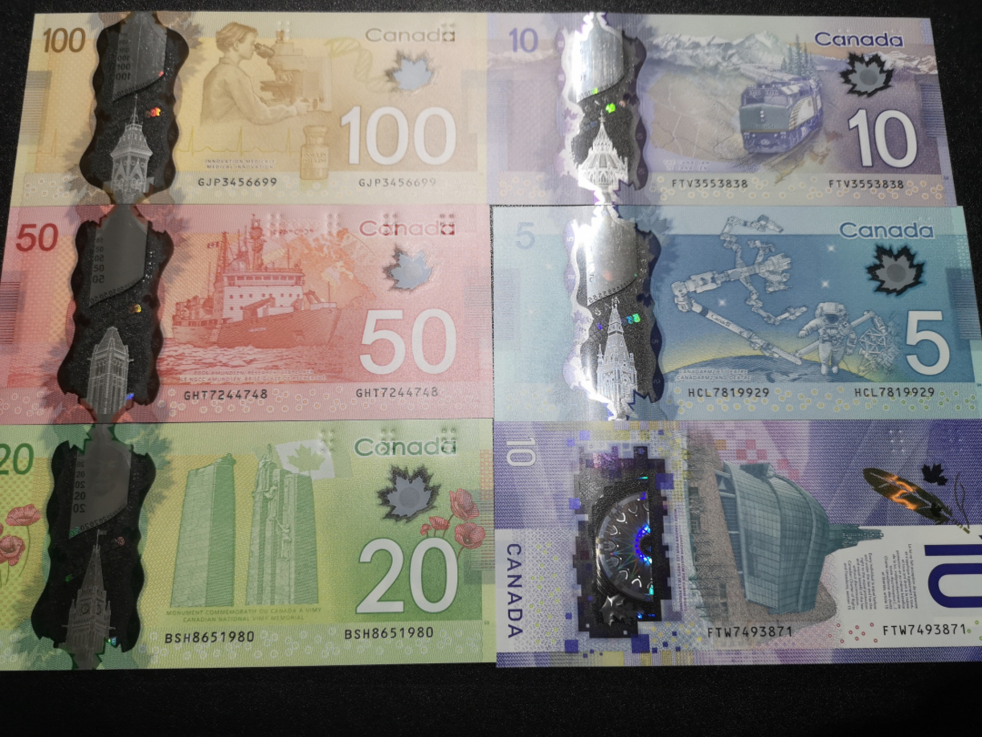 《外钞收藏家》第一百五十五期拍卖 双连拍第二场（本期59件）） 加拿大塑料钞一套加新版10元 共6张 全新UNC