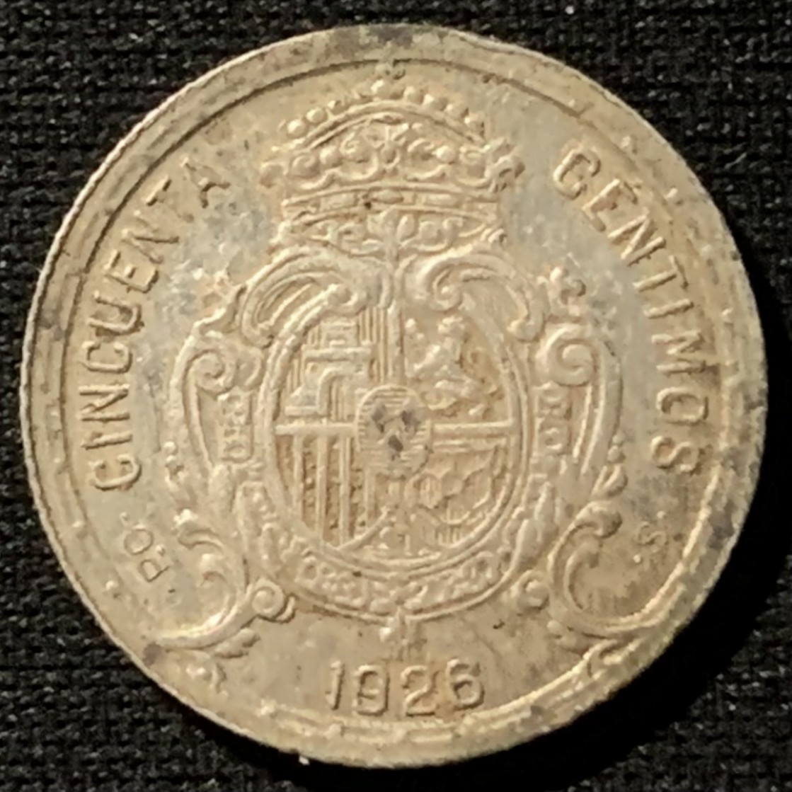 紫瑗钱币——第158期拍卖 西班牙 1926年 阿方索十三世 50分 2.5克 0.835银