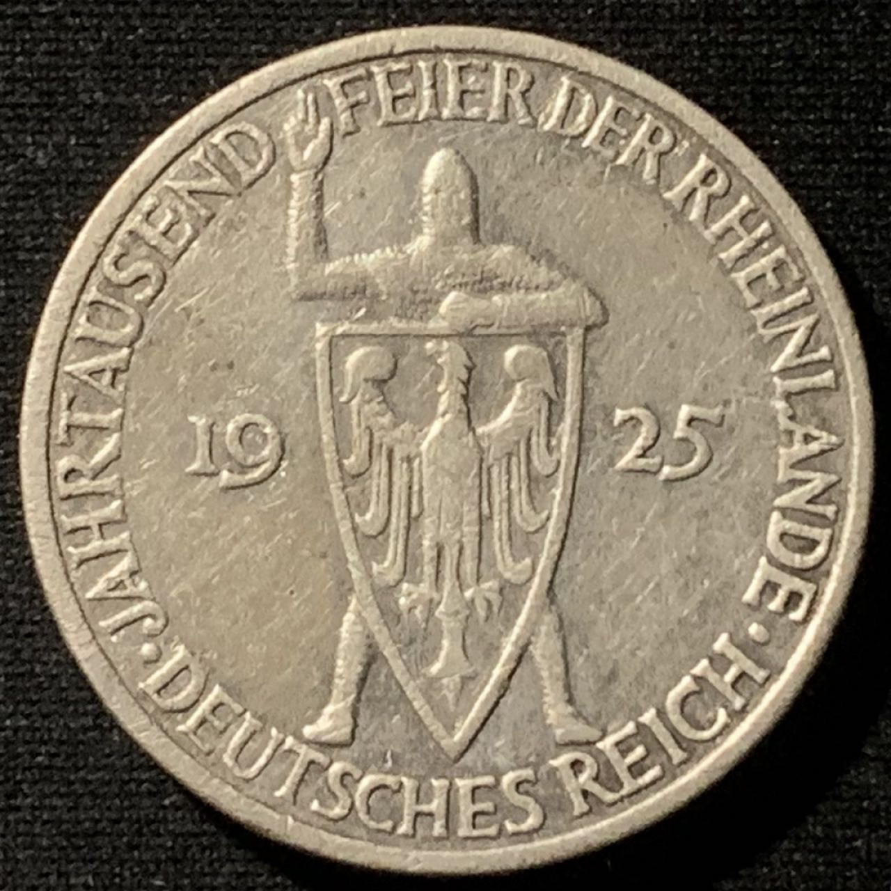 紫瑗钱币——第158期拍卖 魏玛德国 1925年 J版 莱茵解放1000周年 3马克 纪念银币