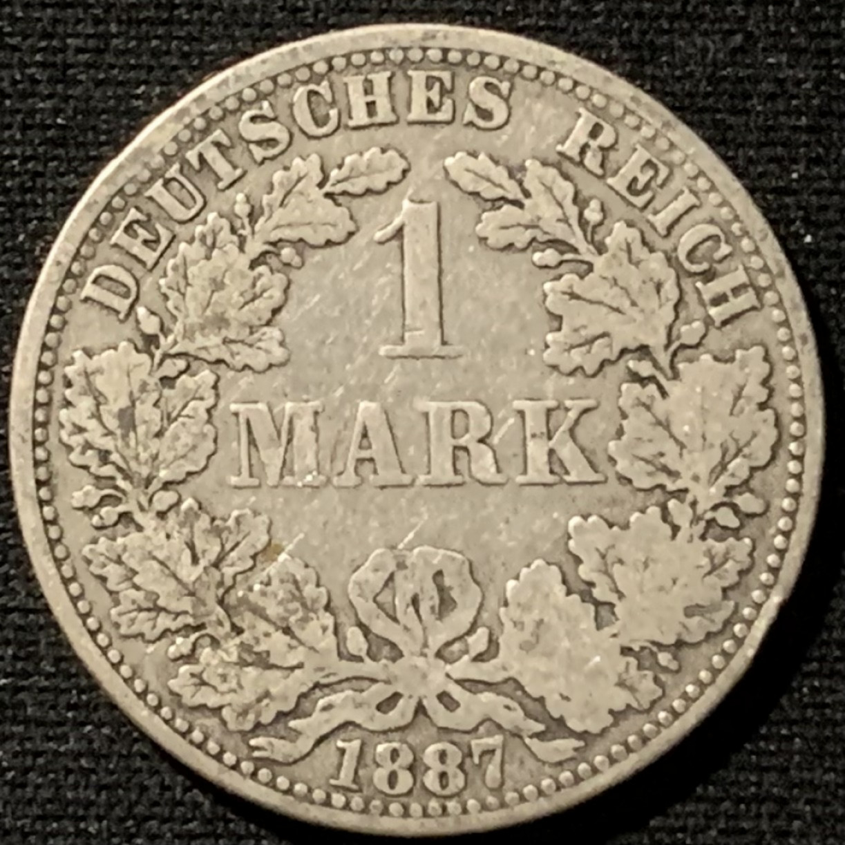 紫瑗钱币——第158期拍卖 德国 1887年 A版 第二帝国 短翅 1马克 5.5克 0.9银