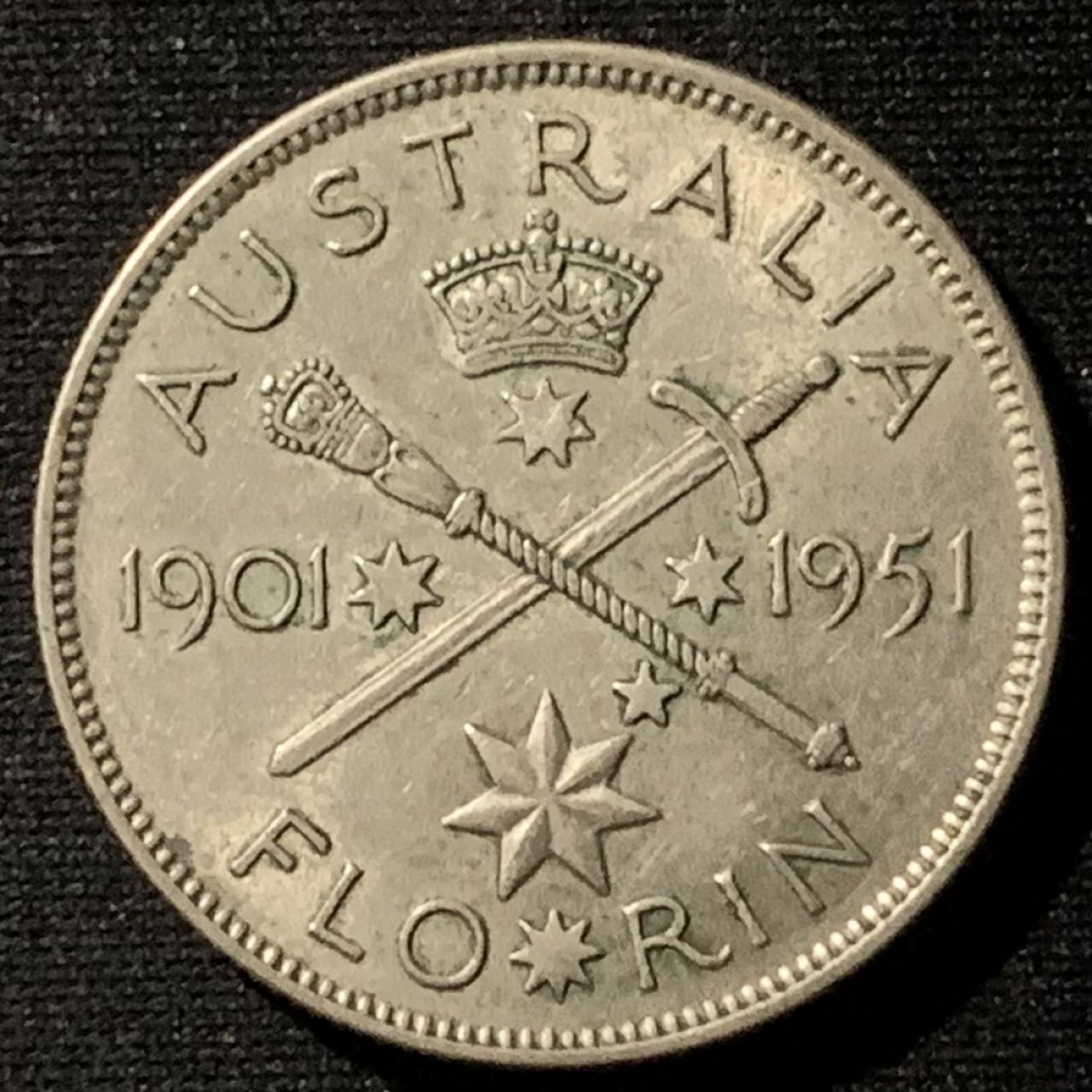 紫瑗钱币——第158期拍卖 澳大利亚 1951年 乔治六世 50周年 1佛洛琳 11.31克 0.5银