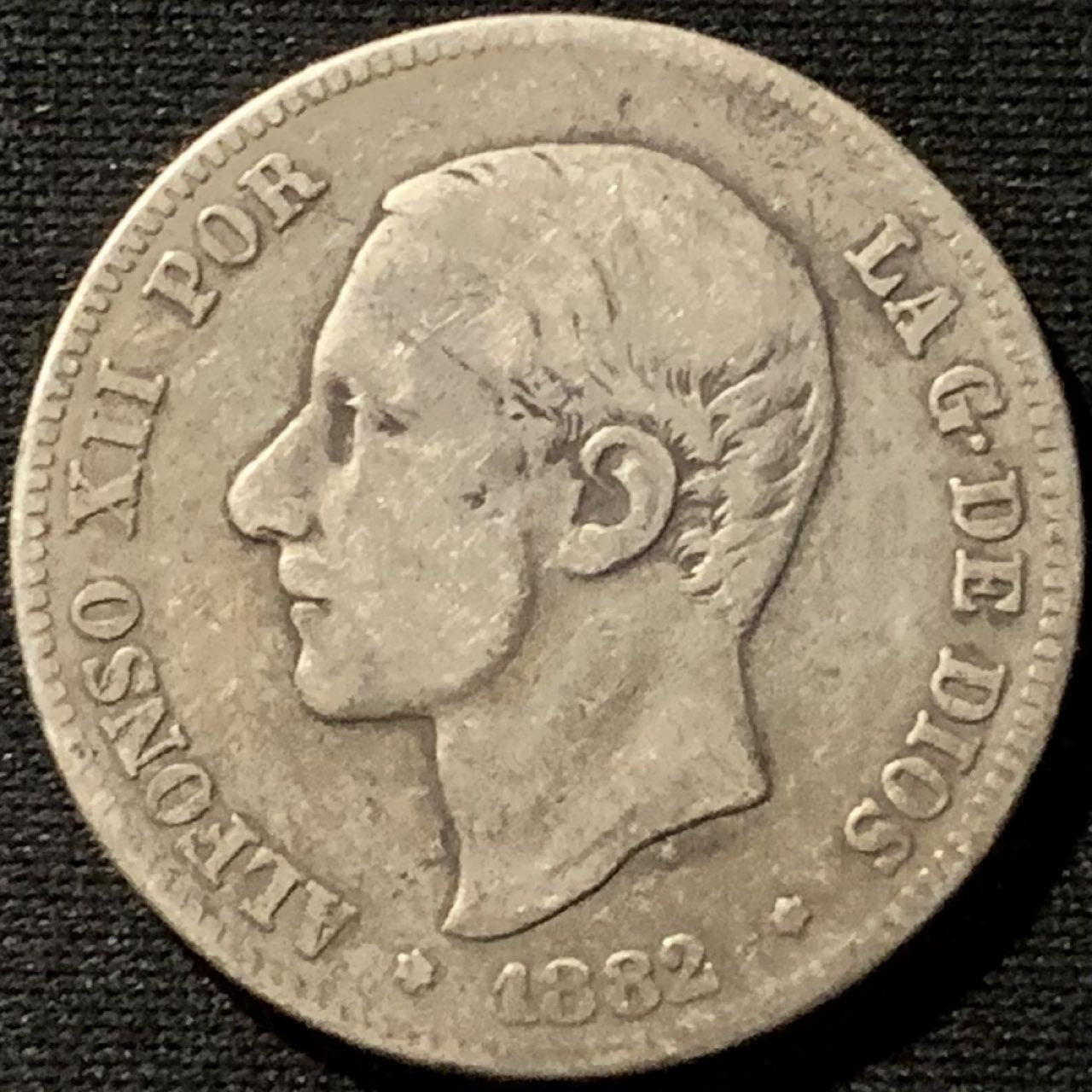 紫瑗钱币——第158期拍卖 西班牙 1882年 阿方索十二世 2比塞塔 10克 0.835银