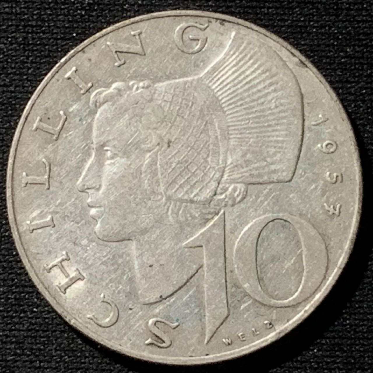 紫瑗钱币——第158期拍卖 奥地利 1957年 女神 10先令 7.5克 0.64银